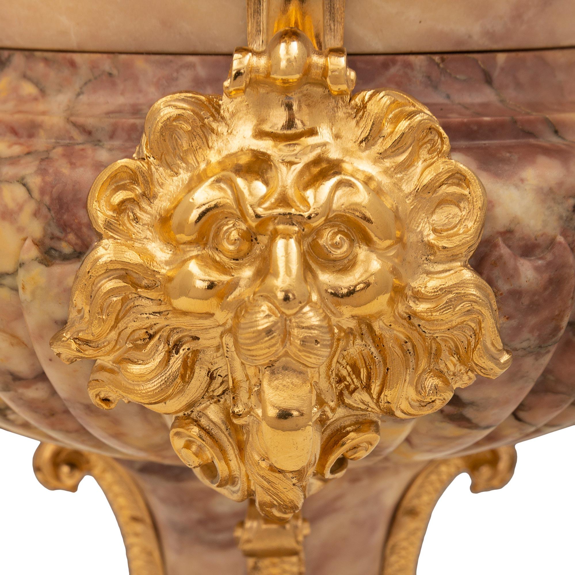 Pair Of French 19th Century Renaissance St. Ormolu And Marble Urns For Sale 5