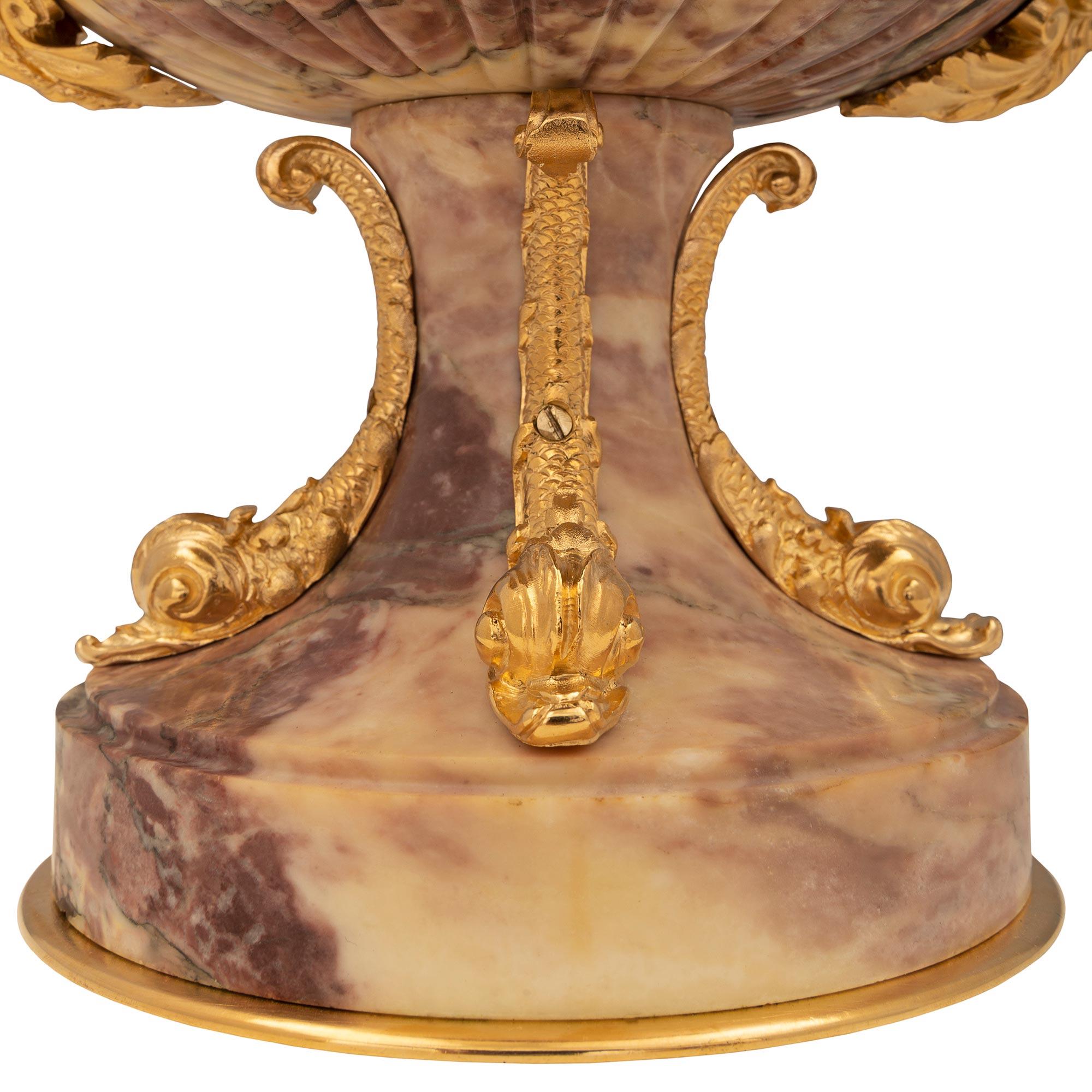 Pair Of French 19th Century Renaissance St. Ormolu And Marble Urns For Sale 6