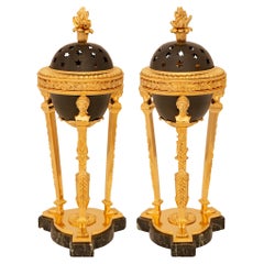 pair of French 19th century Renaissance st. Ormolu, Bronze and marble urns