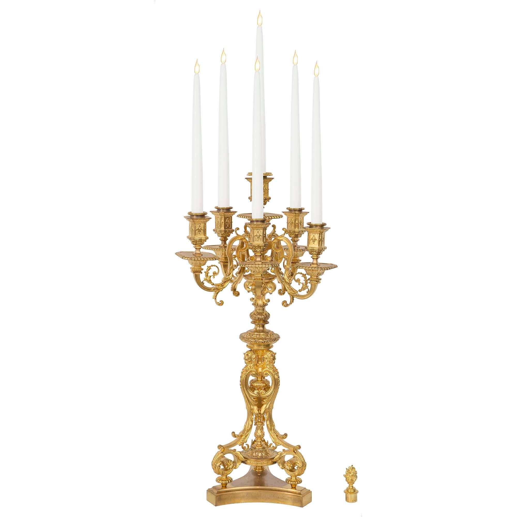 Pair of French 19th Century Renaissance St. Ormolu Candelabras  In Good Condition For Sale In West Palm Beach, FL
