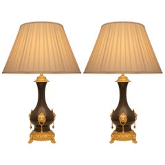 Pair of French 19th Century Renaissance St. Patinated Bronze and Ormolu Lamps