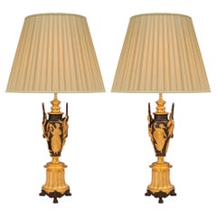 Pair of French 19th Century Renaissance St. Patinated Bronze and Ormolu Lamps