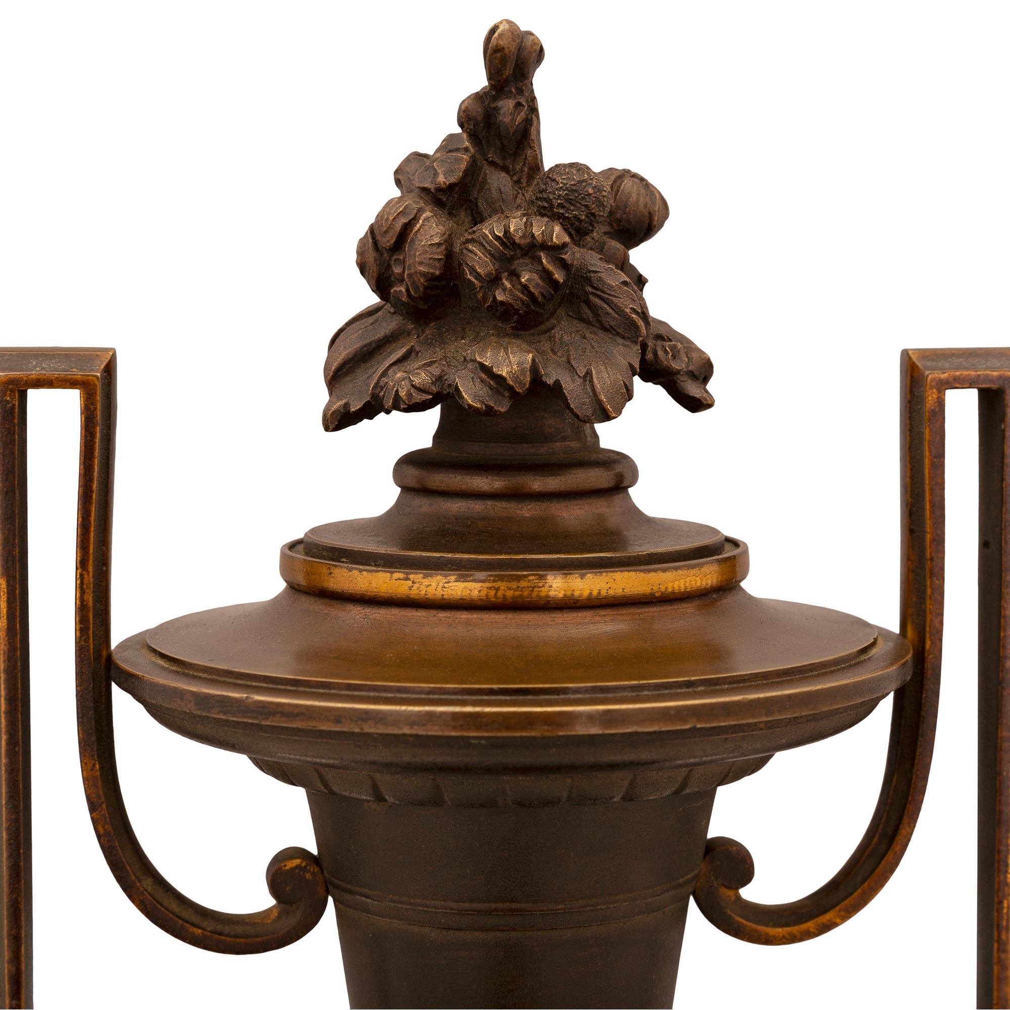 Pair of French 19th Century Renaissance St. Patinated Bronze and Ormolu Urns For Sale 1