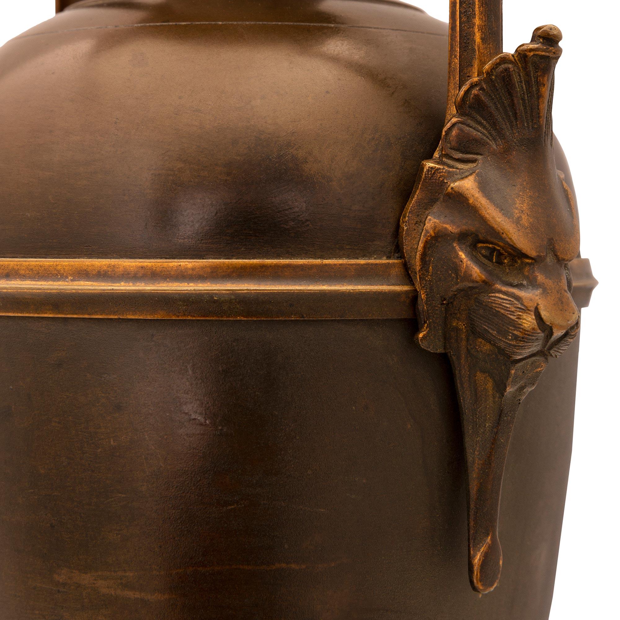 Pair of French 19th Century Renaissance St. Patinated Bronze and Ormolu Urns For Sale 3