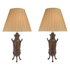 Pair of French 19th Century Renaissance St. Patinated Bronze Lamps