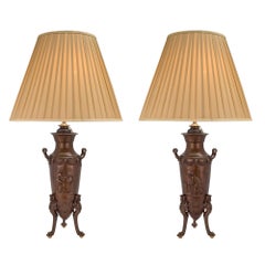 Pair of French 19th Century Renaissance St. Patinated Bronze Lamps