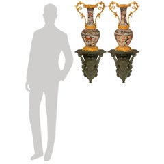 Pareja de ménsulas de pared francesas del siglo XIX de bronce verdigris de estilo renacentista