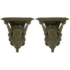 pair of French 19th century Renaissance st. Verdigris Bronze wall brackets