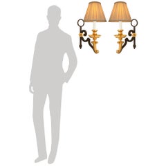 Paar französische Wandleuchter aus Schmiedeeisen und Ormolu aus dem 19.