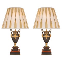 Pair of French 19th Century Renaissance Style Bronze, Ormolu and Marble Lamps