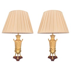 Pair of French 19th Century Renaissance Style Marble and Ormolu Lamps