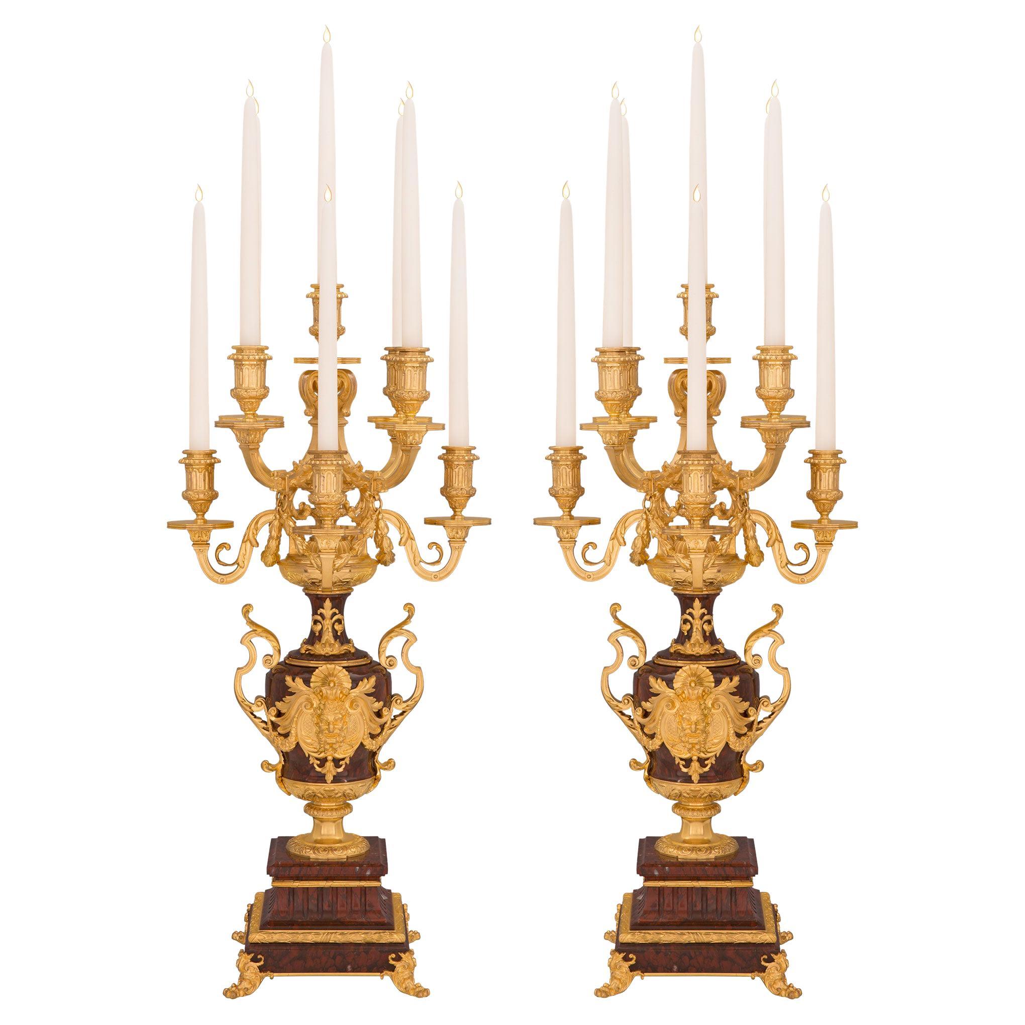 Pair of French 19th Century Renaissance Style Nine-Arm Candelabras For Sale