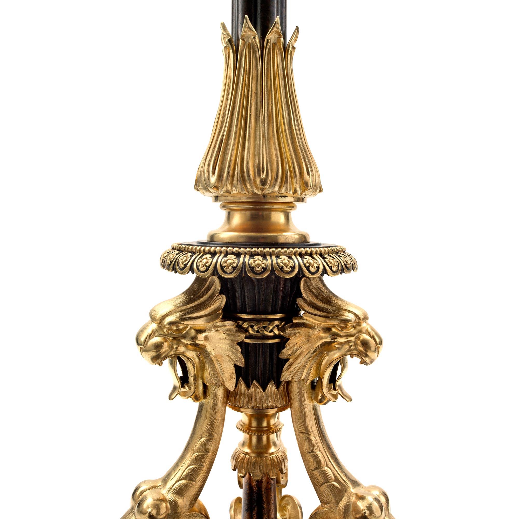 Pair of French 19th Century Renaissance Style Ormolu and Bronze Torchières For Sale 2