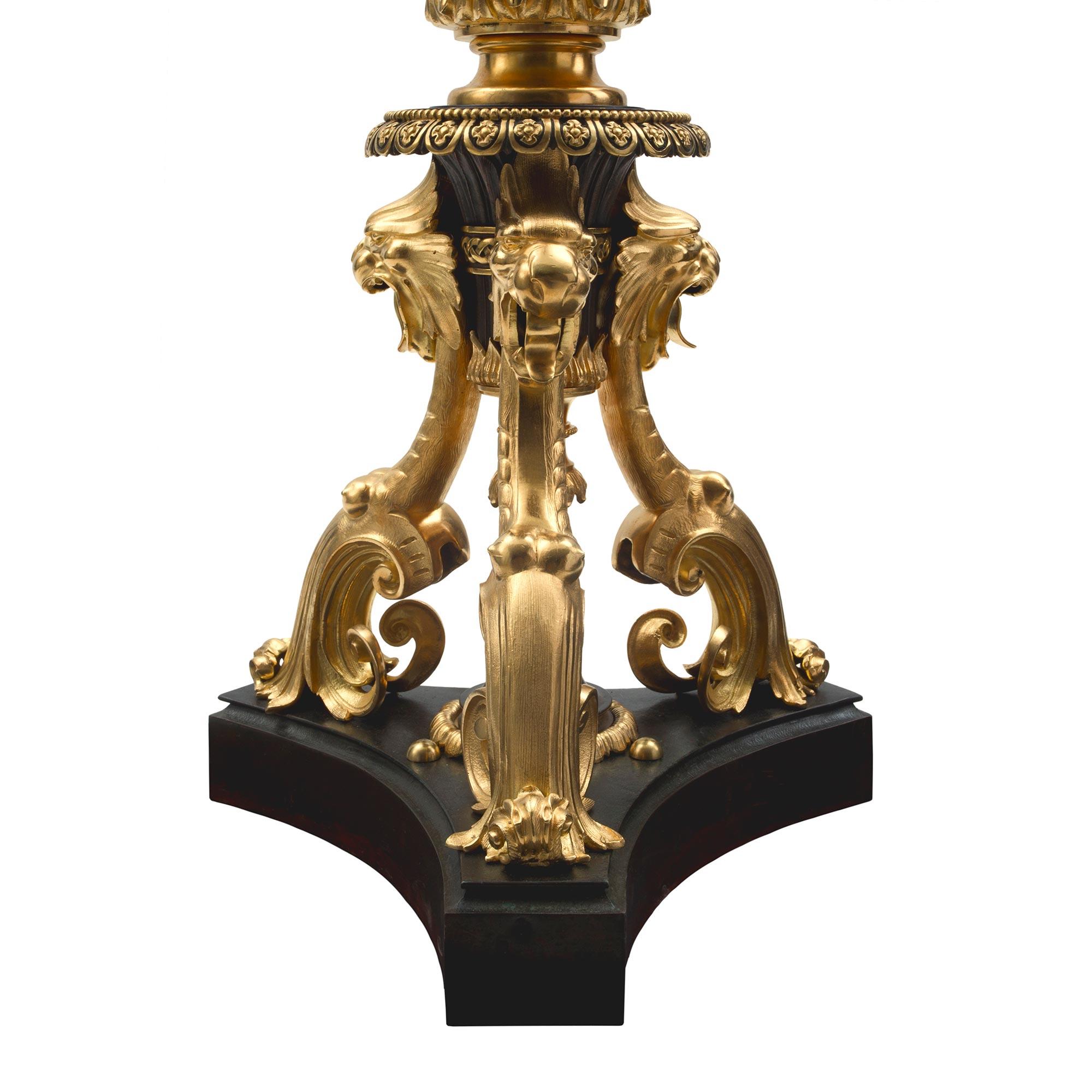 Pair of French 19th Century Renaissance Style Ormolu and Bronze Torchières For Sale 3