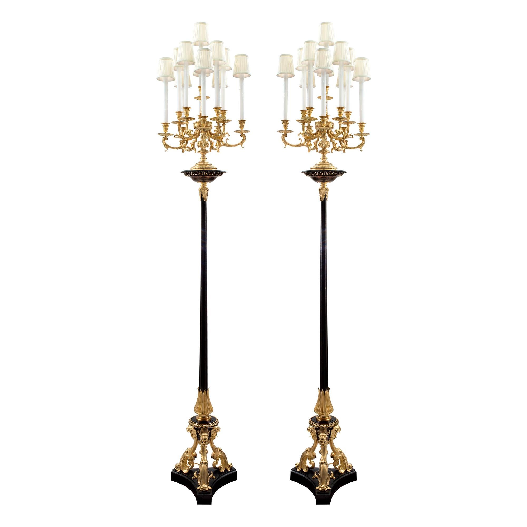 Pair of French 19th Century Renaissance Style Ormolu and Bronze Torchières