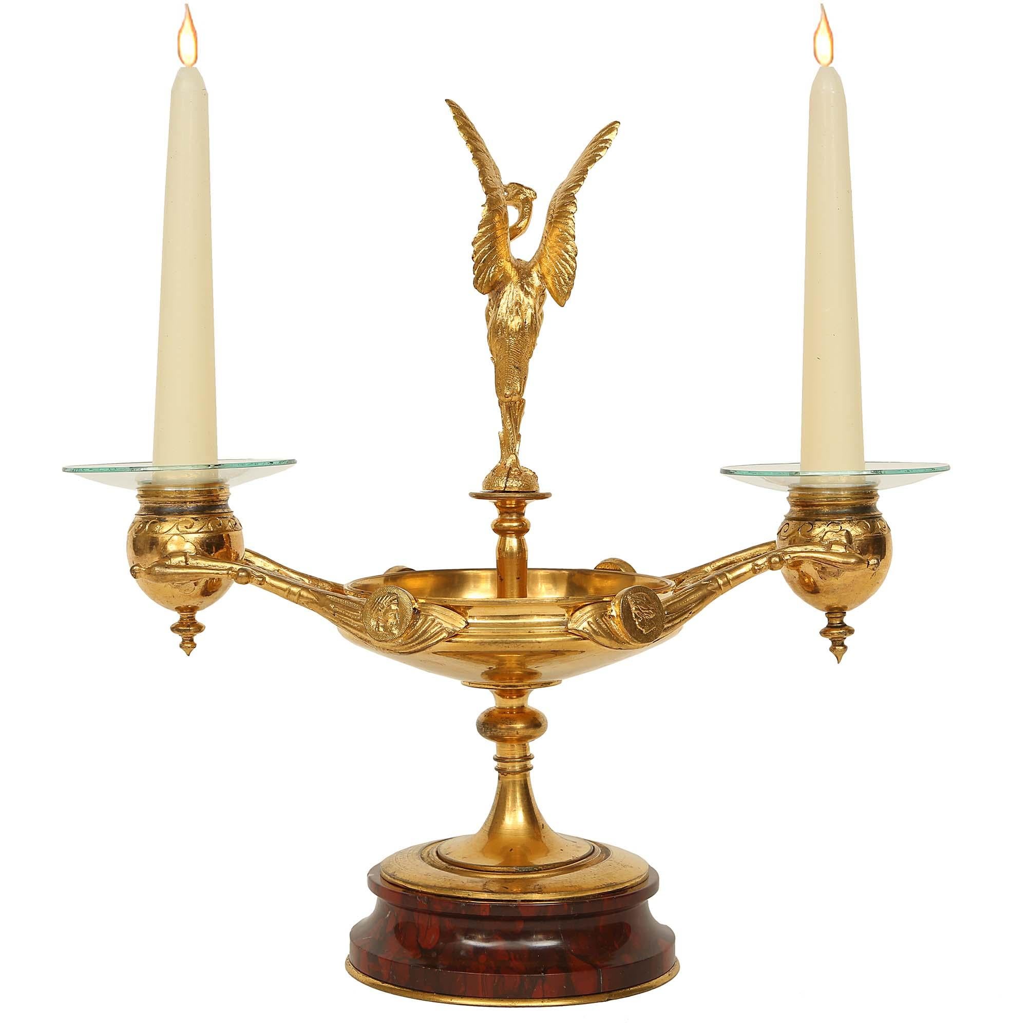 Pair of French 19th Century Renaissance Style Ormolu and Marble Candelabras In Good Condition For Sale In West Palm Beach, FL