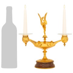 Pair of French 19th Century Renaissance St. Ormolu and Marble Candelabras