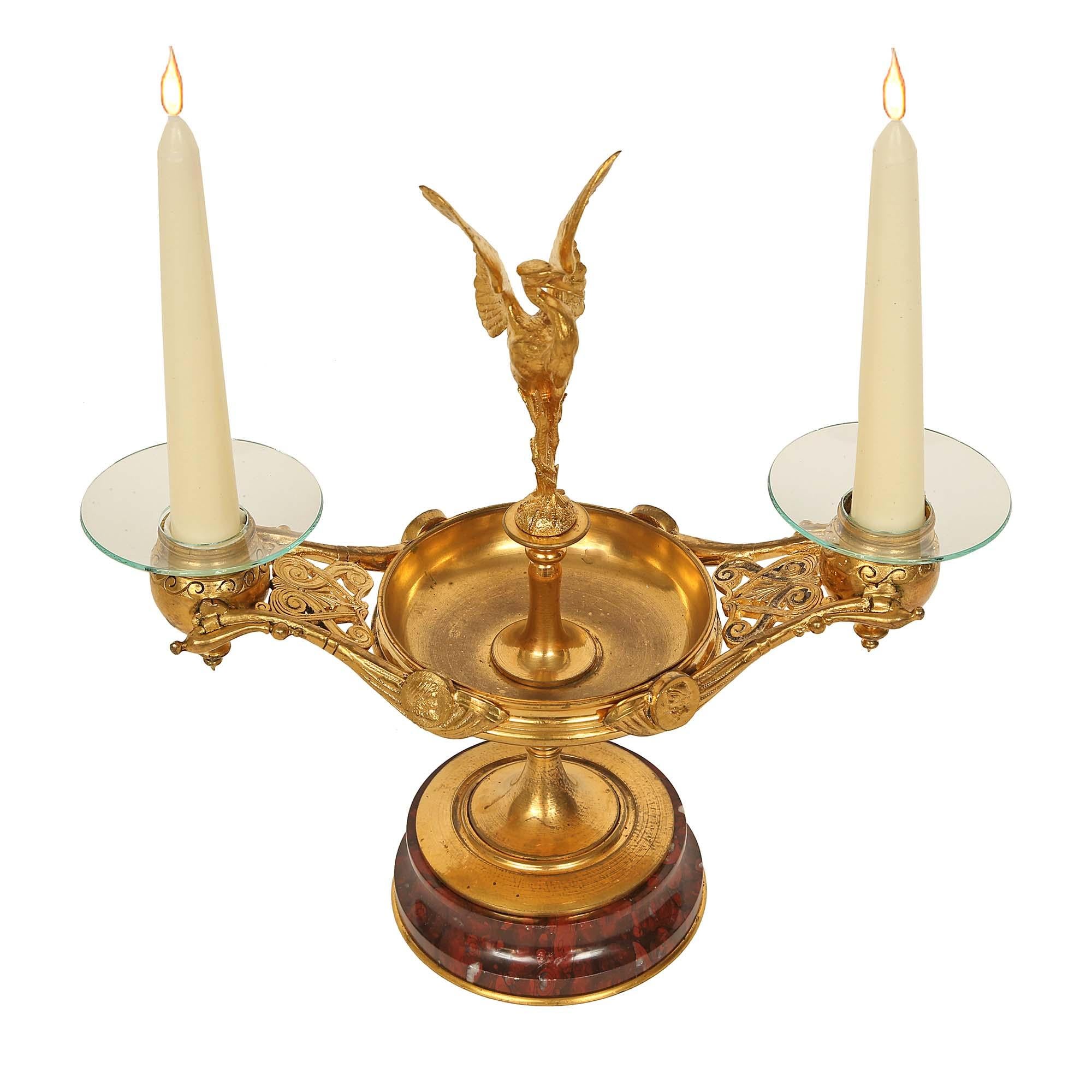 Pair of French 19th Century Renaissance Style Ormolu and Marble Candelabras For Sale 1