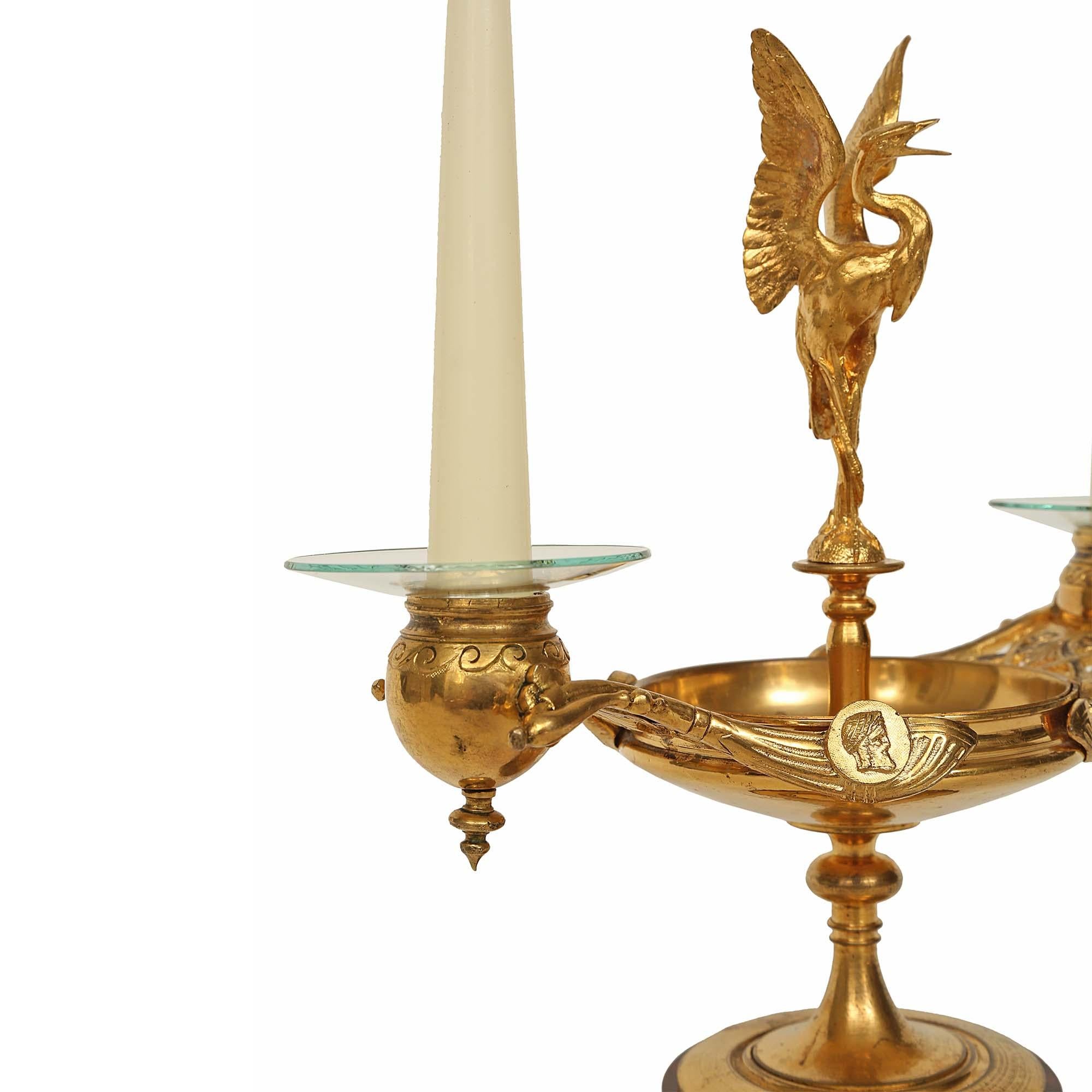 Pair of French 19th Century Renaissance Style Ormolu and Marble Candelabras For Sale 3