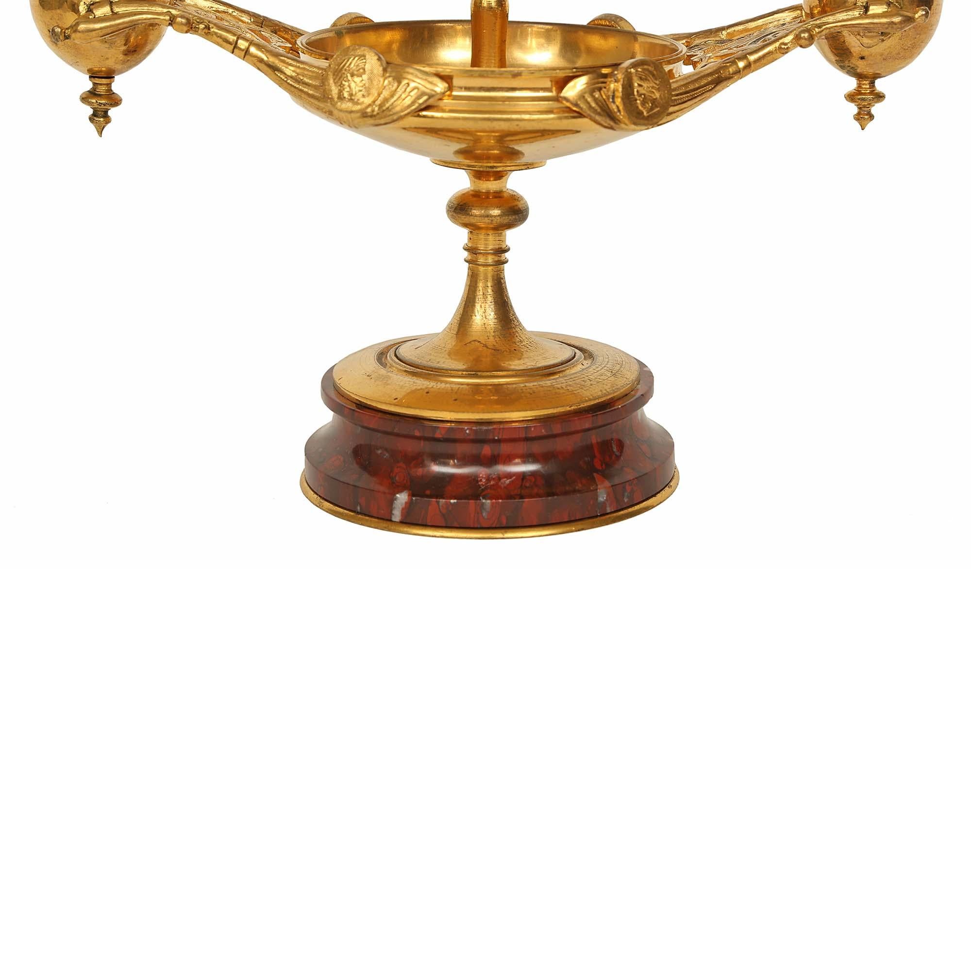 Pair of French 19th Century Renaissance Style Ormolu and Marble Candelabras For Sale 4