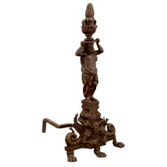 Pair of French 19th Century Renaissance Style Patinated Bronze Andirons