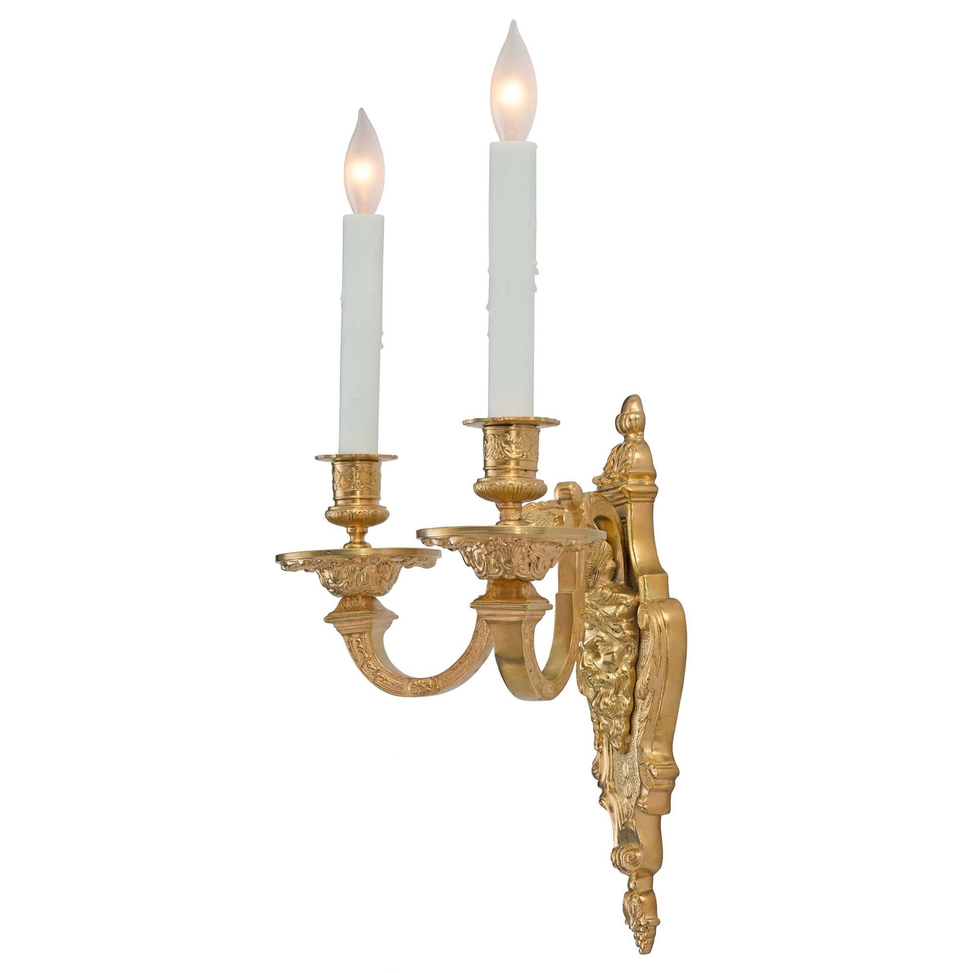 Pair of French 19th Century Renaissance Two Arm Ormolu Sconces For Sale 1