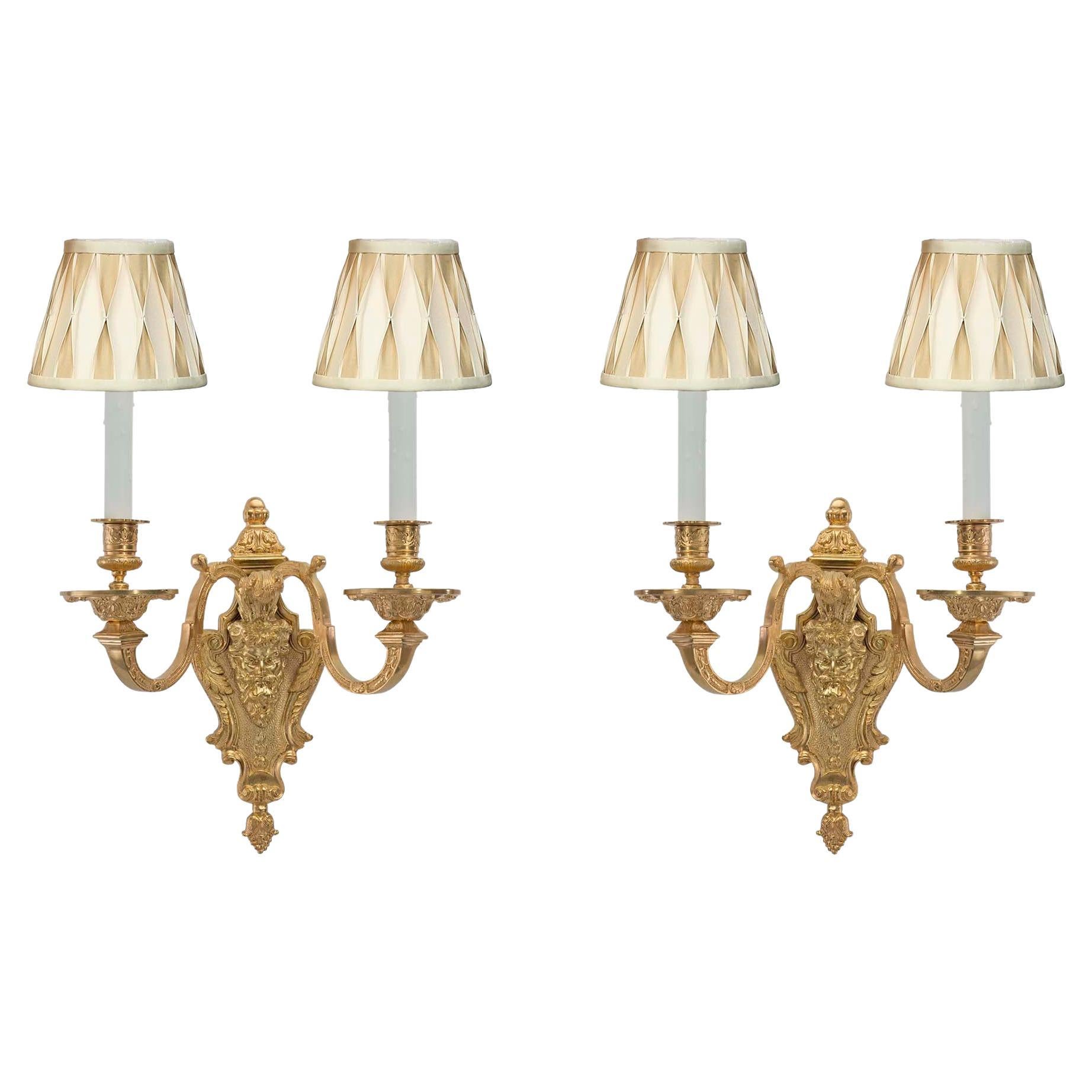 Pair of French 19th Century Renaissance Two Arm Ormolu Sconces For Sale