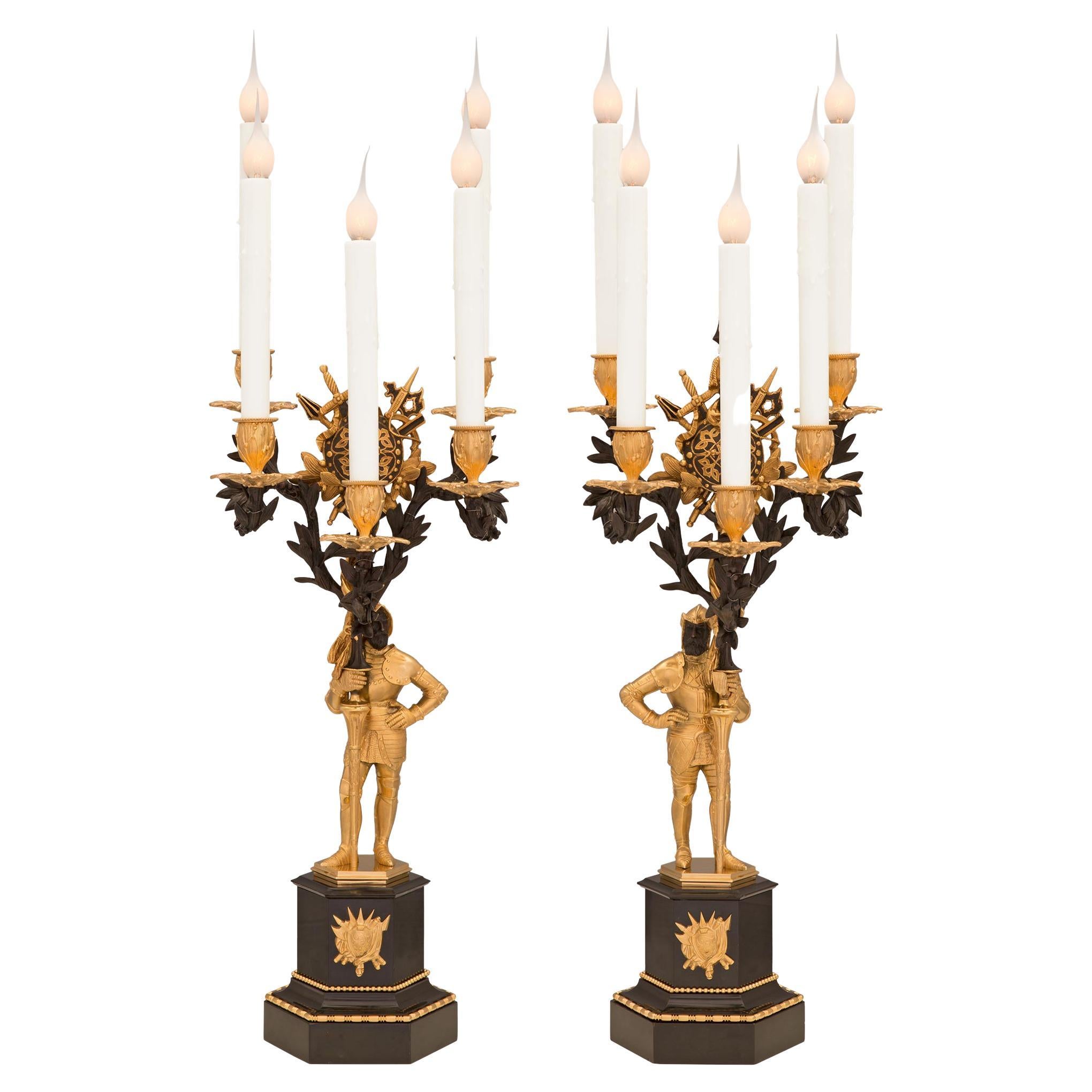 Pair of French 19th Century Restauration St. Candelabra Lamps For Sale