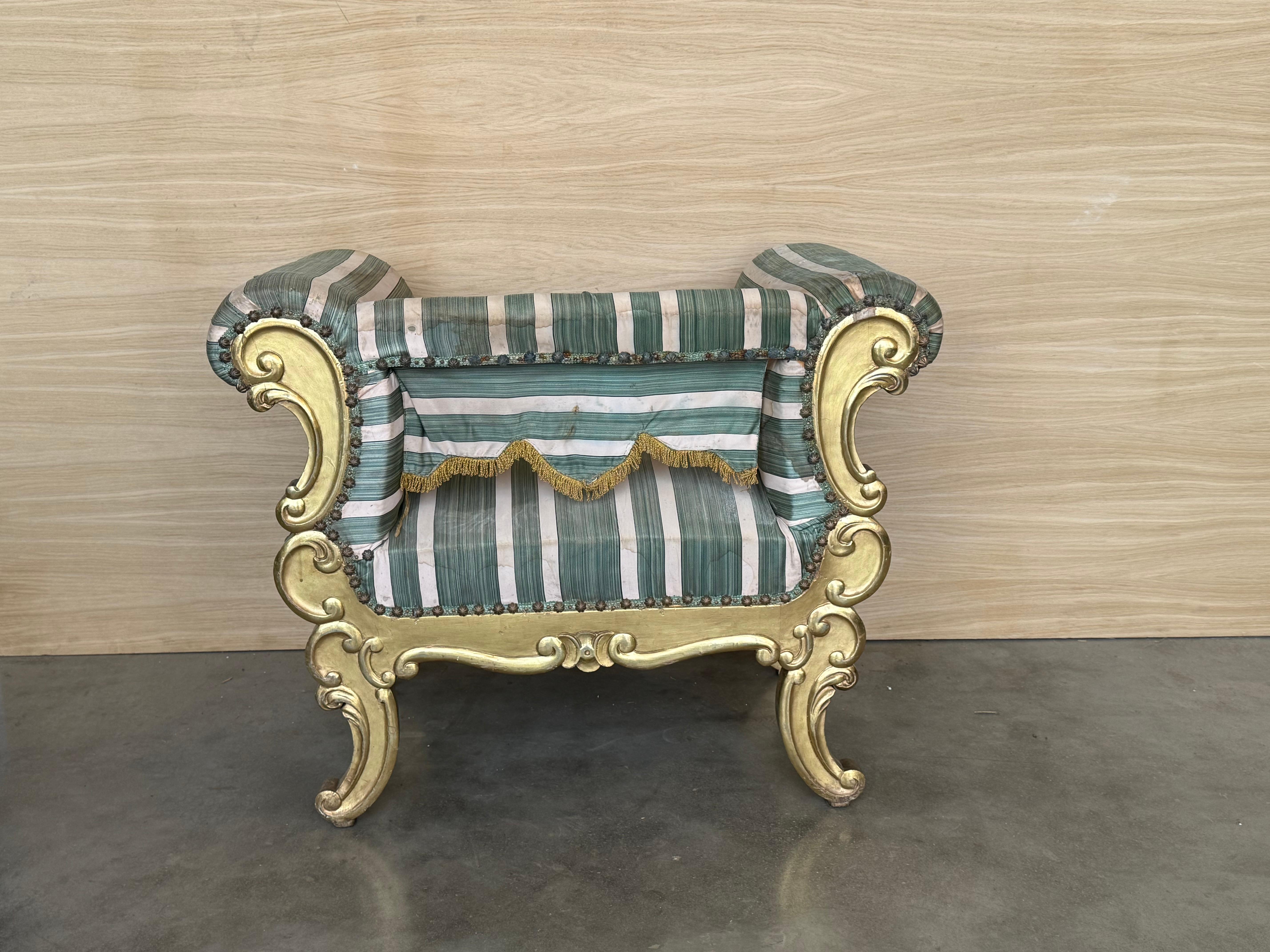 Pair of French 19th Century Rococo Revival Giltwood Armchair For Sale 7