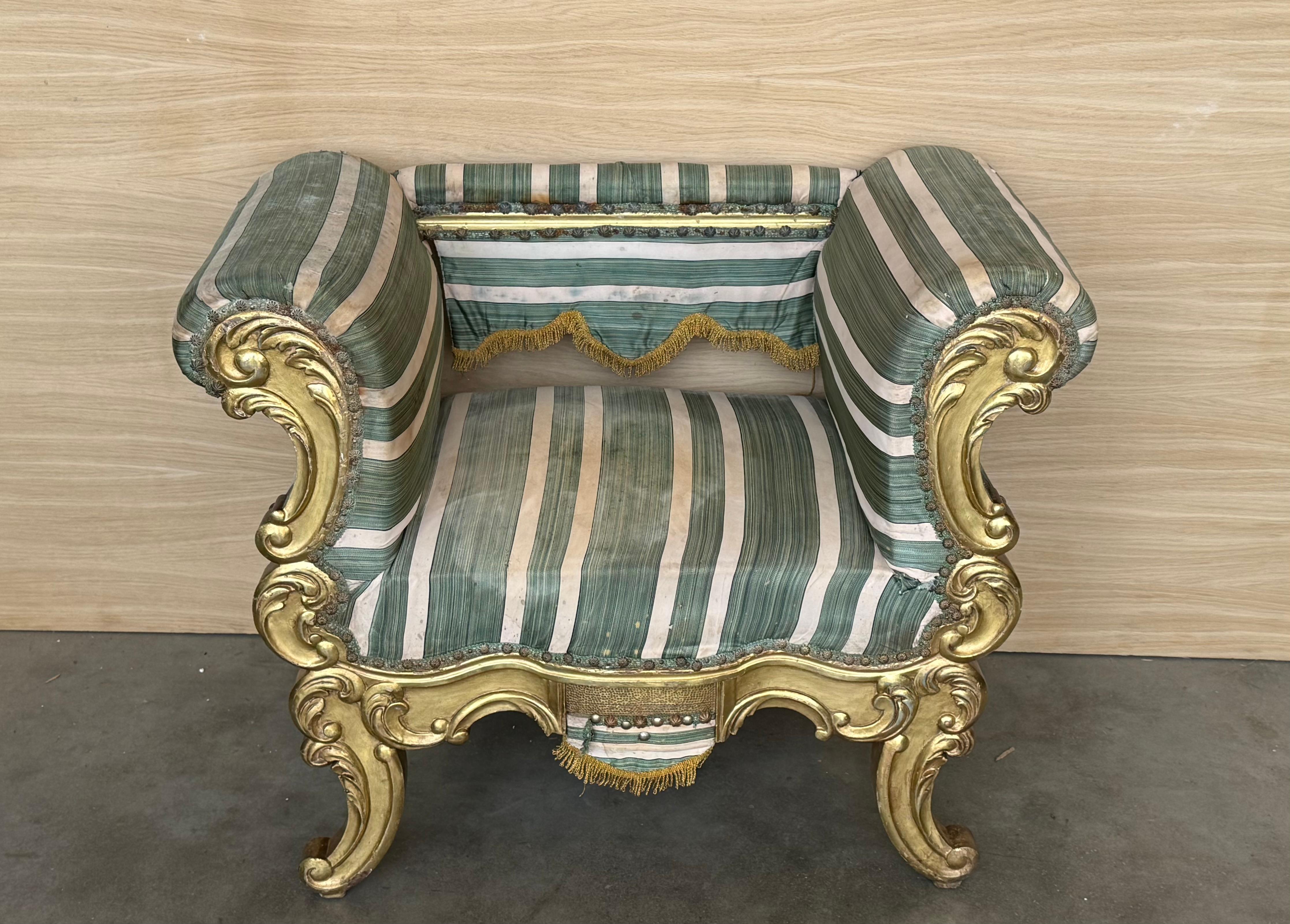 Pair of French 19th Century Rococo Revival Giltwood Armchair In Good Condition For Sale In Miami, FL