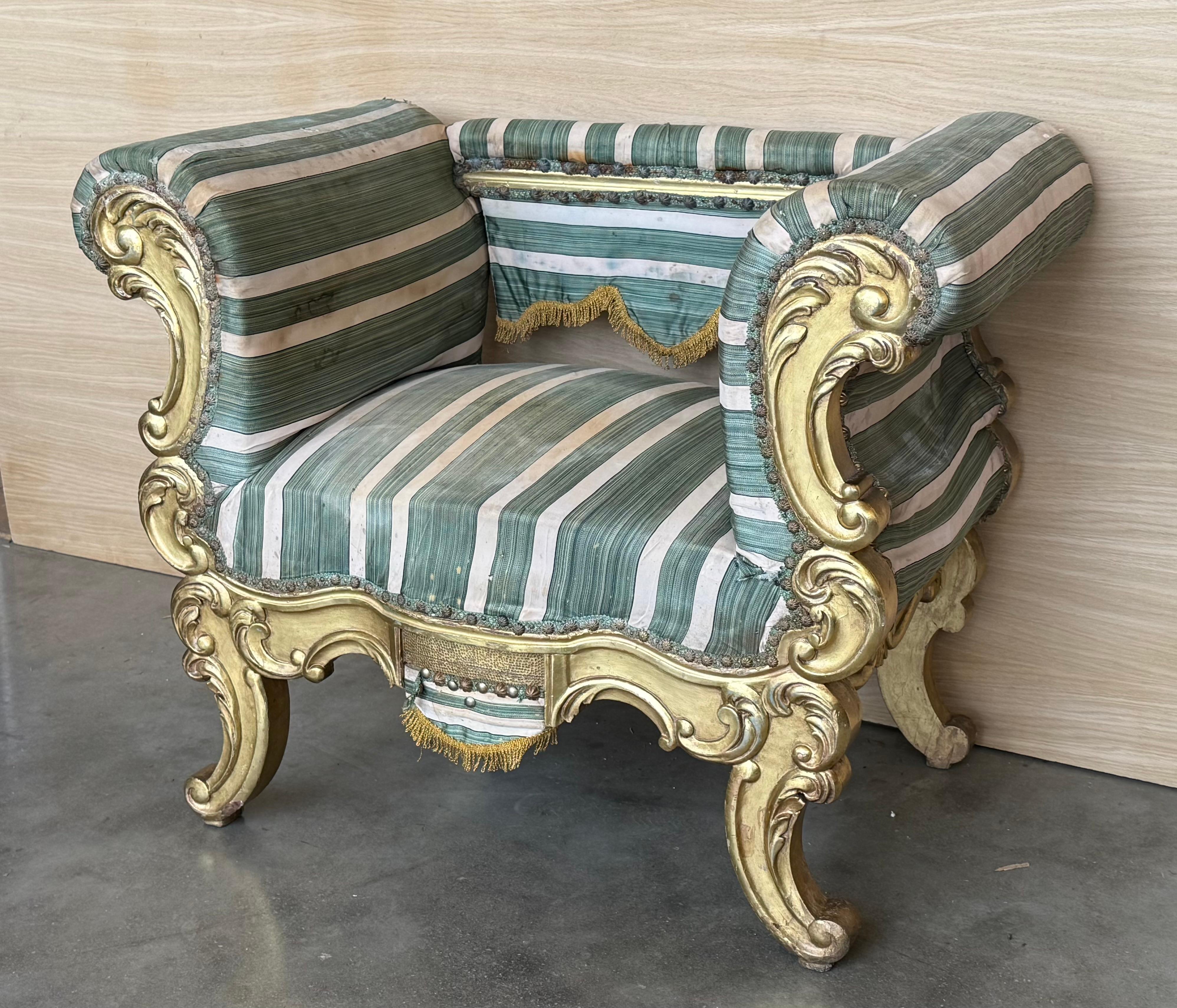 Pair of French 19th Century Rococo Revival Giltwood Armchair For Sale 1