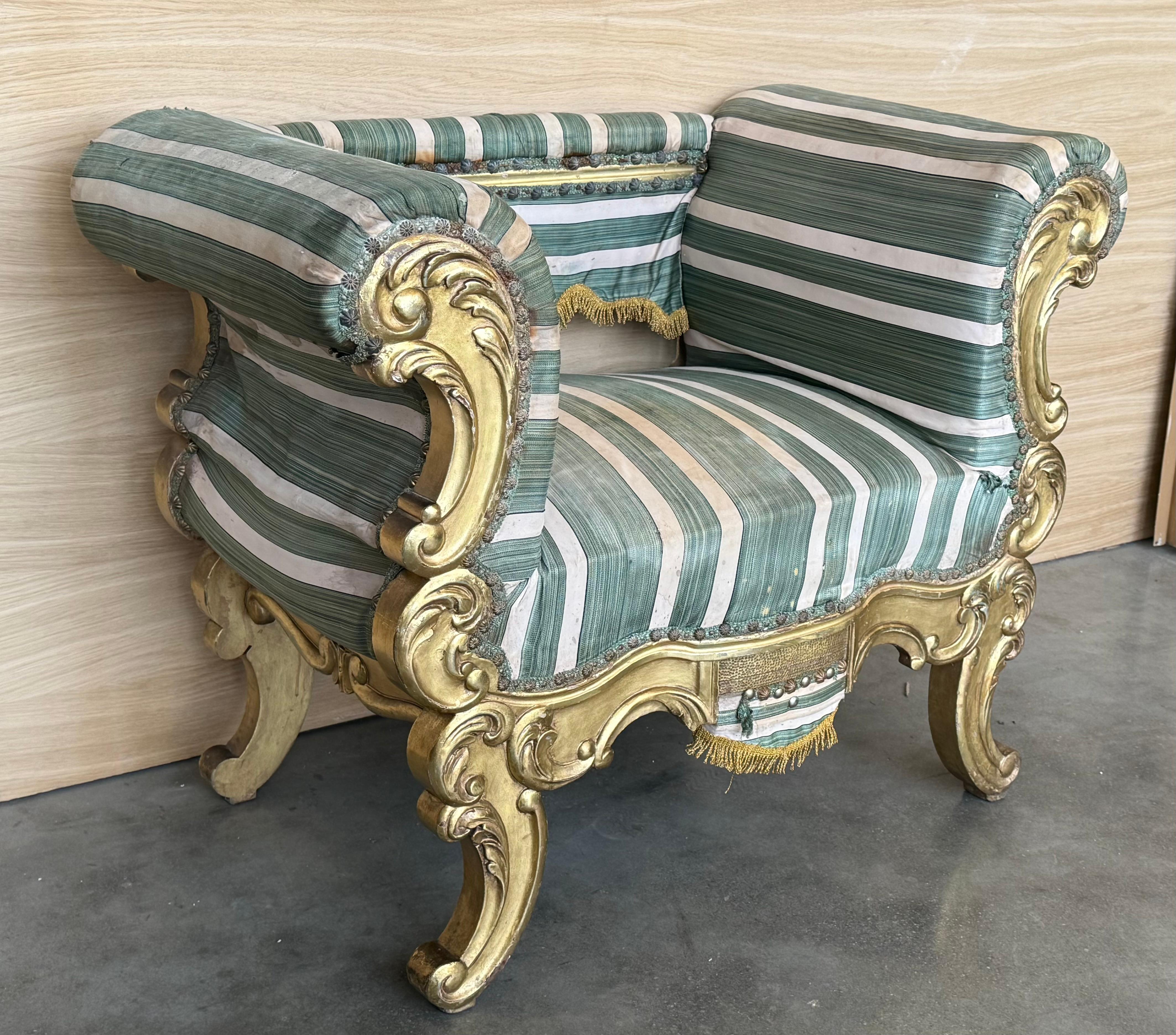 Pair of French 19th Century Rococo Revival Giltwood Armchair For Sale 2