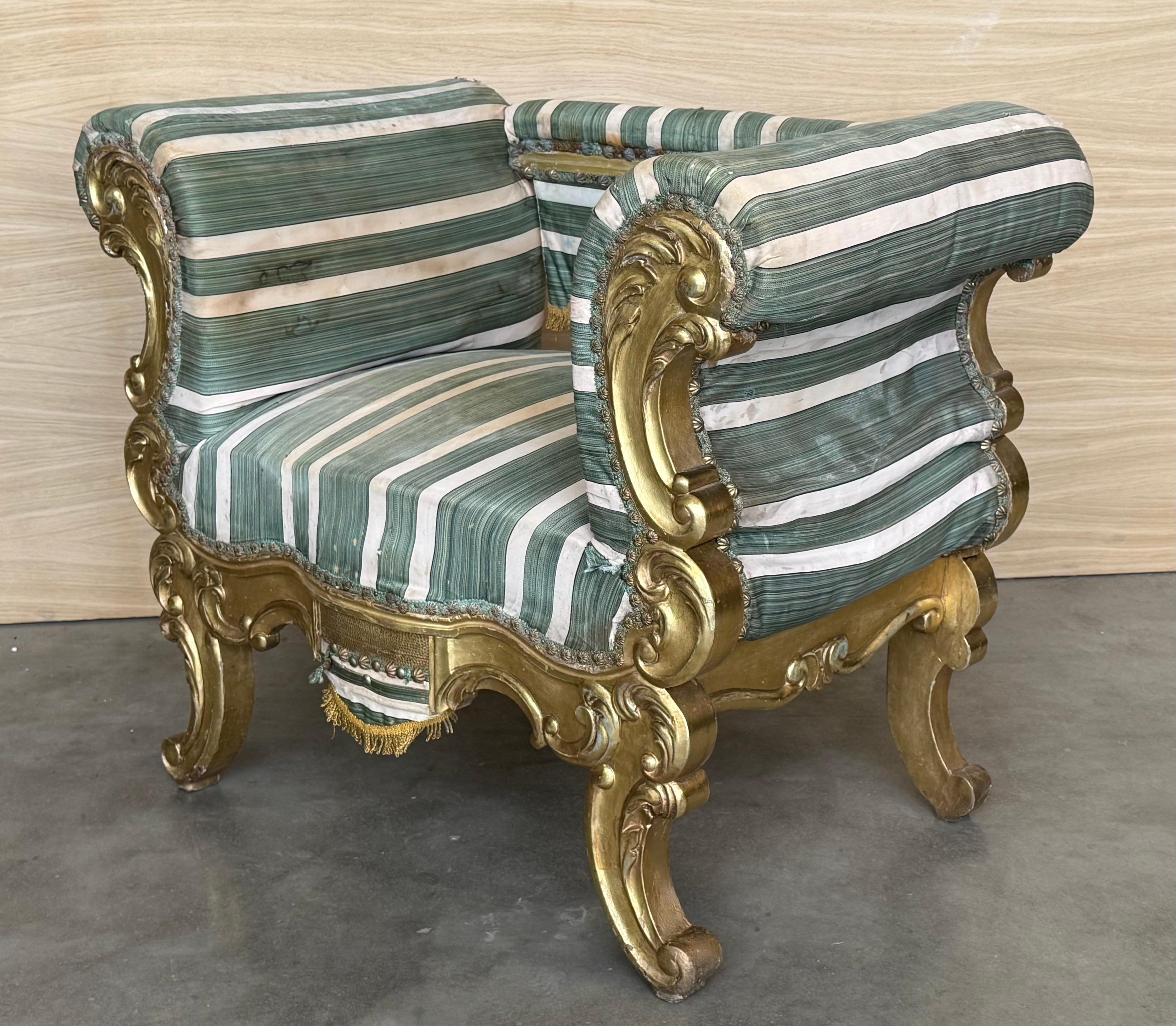 Pair of French 19th Century Rococo Revival Giltwood Armchair For Sale 3