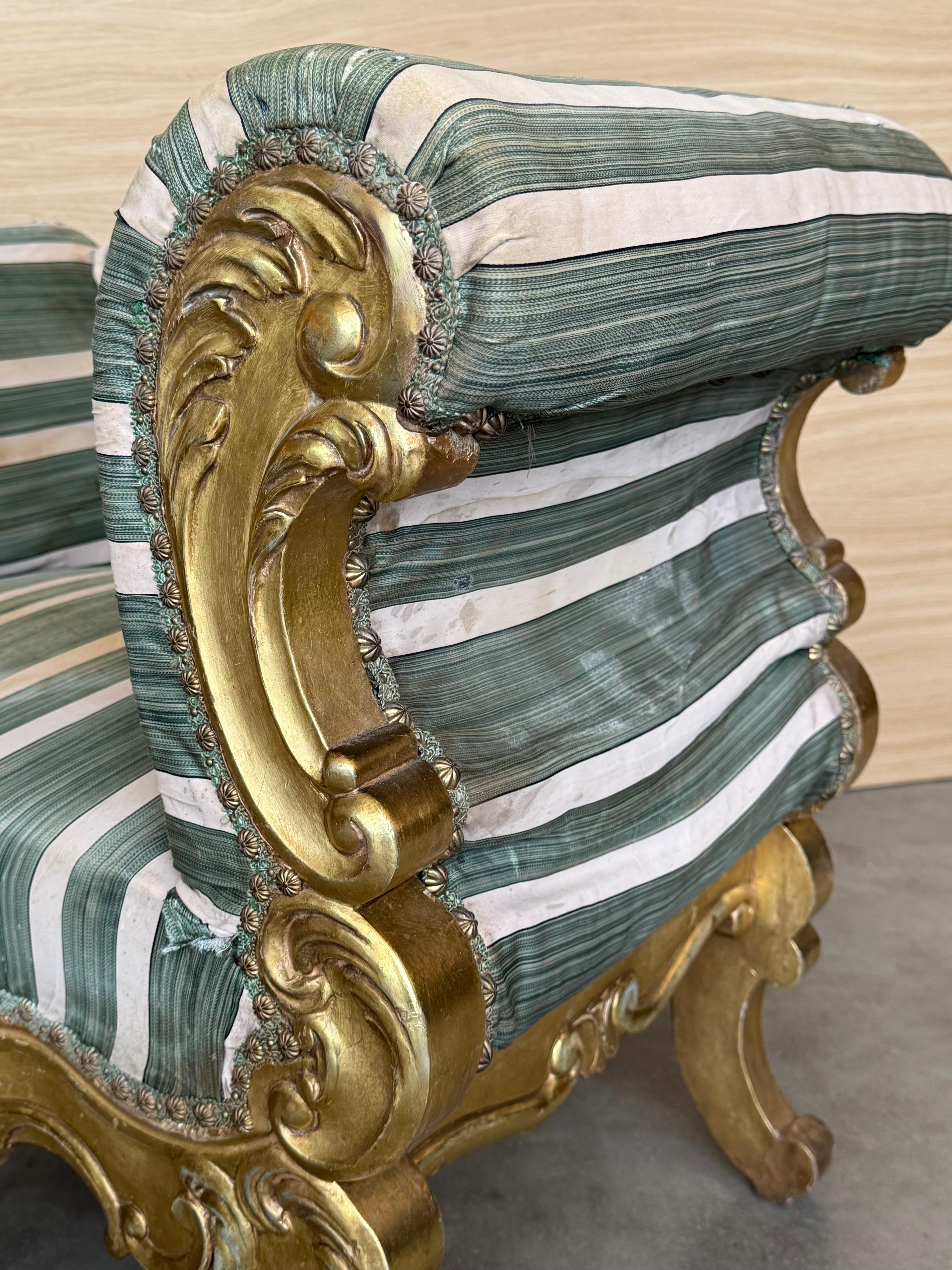 Pair of French 19th Century Rococo Revival Giltwood Armchair For Sale 4