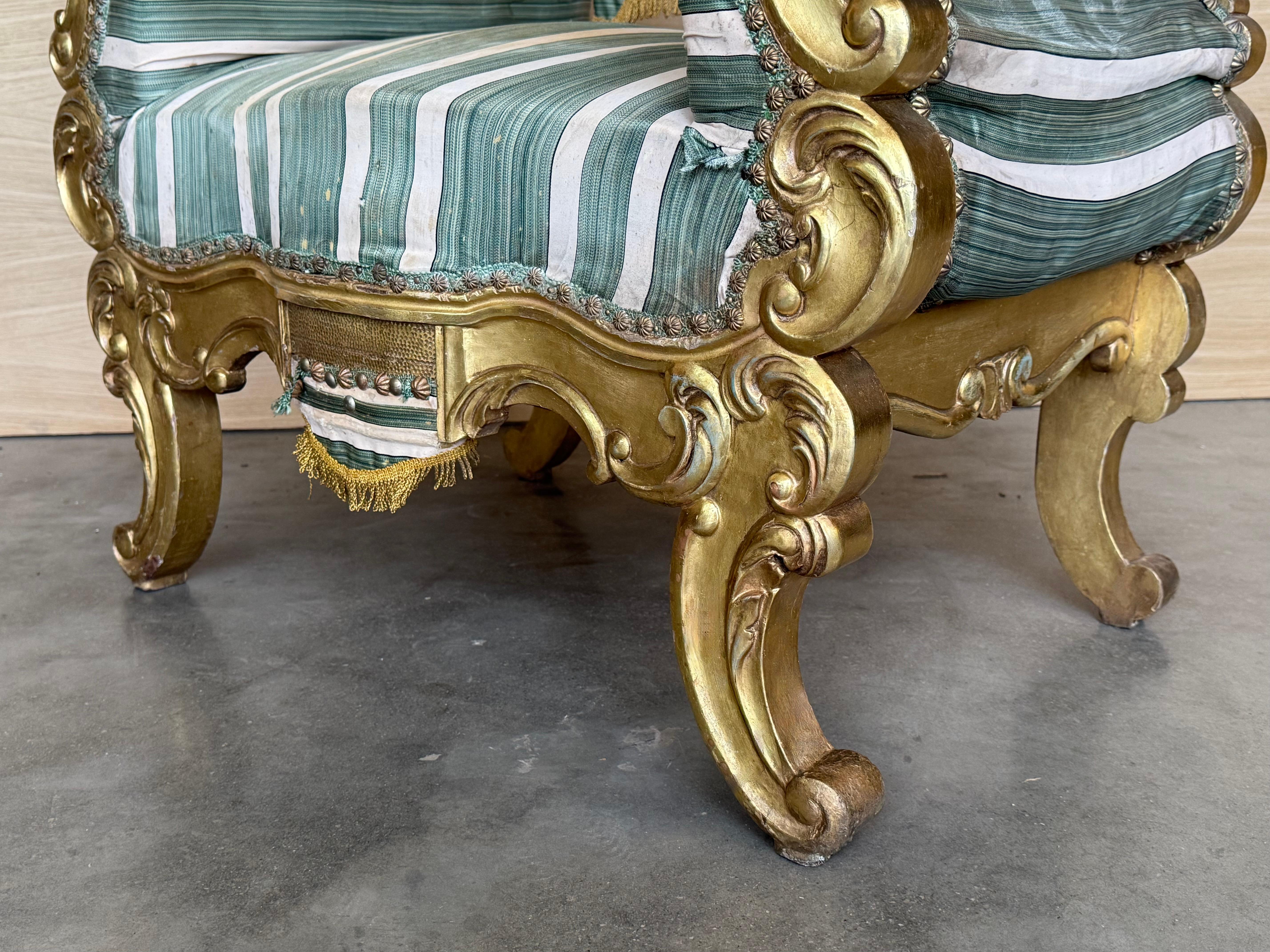 Pair of French 19th Century Rococo Revival Giltwood Armchair For Sale 5