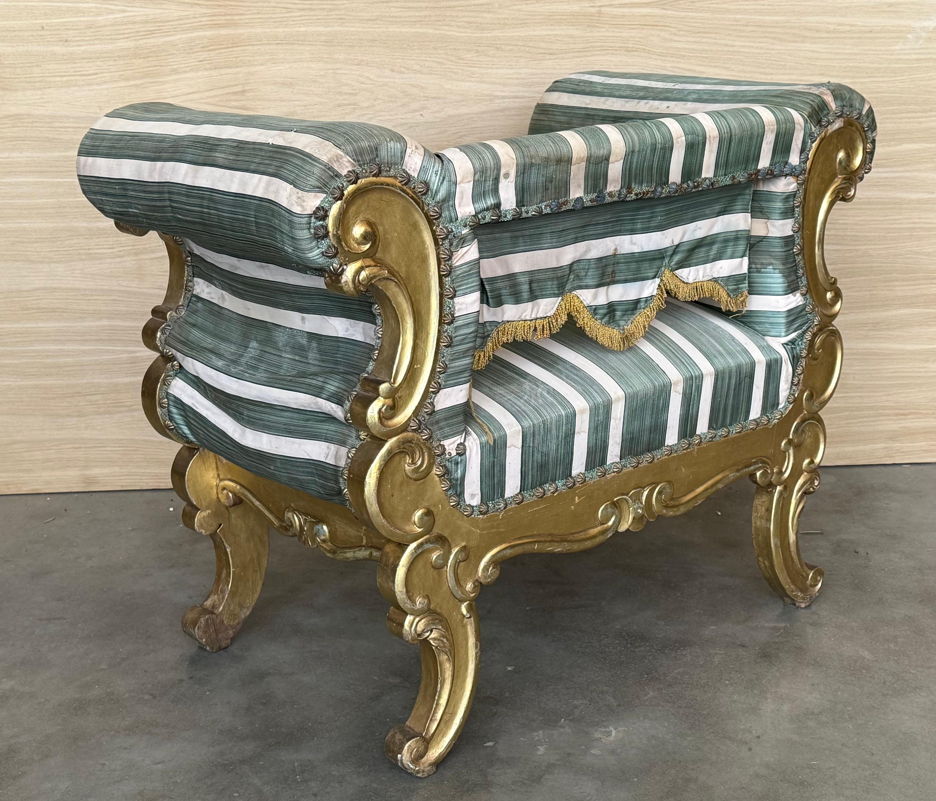 Pair of French 19th Century Rococo Revival Giltwood Armchair For Sale 6