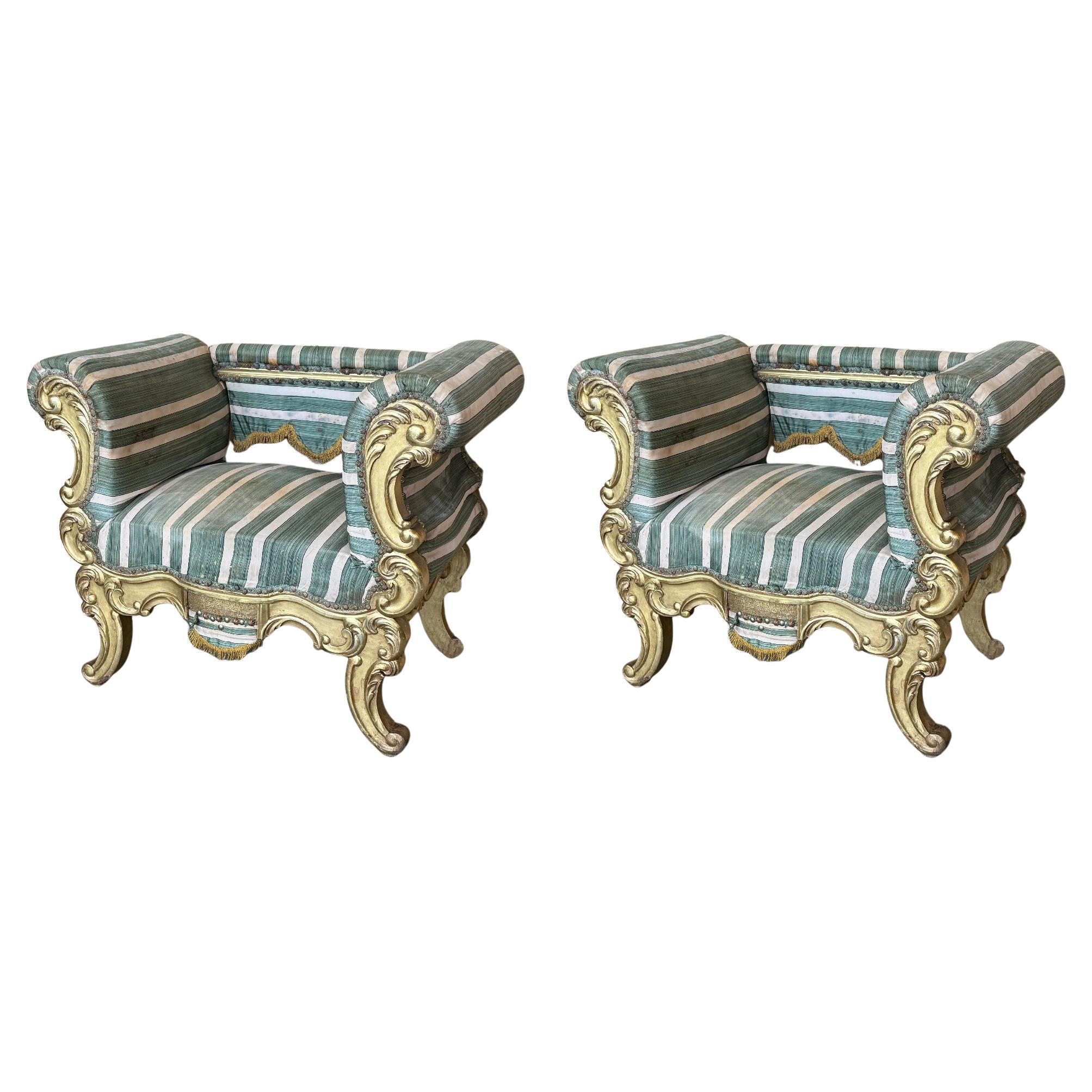 Pair of French 19th Century Rococo Revival Giltwood Armchair