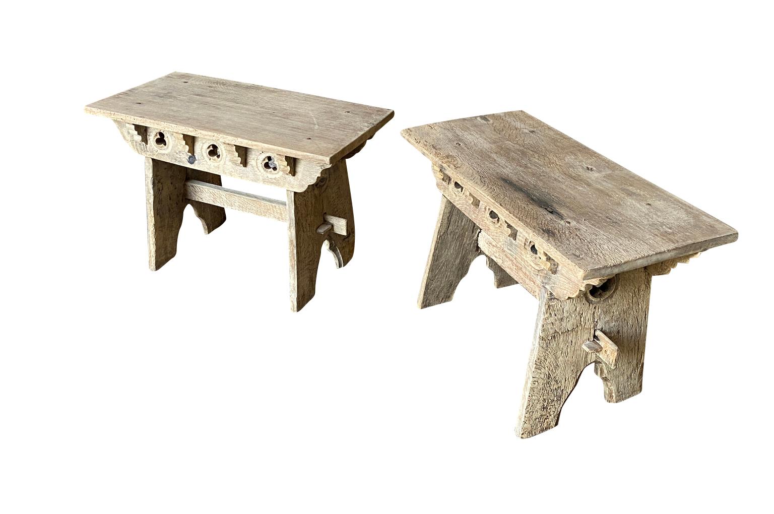 Oak Pair Of French 19th Century Rustic Low Tables - Benches For Sale