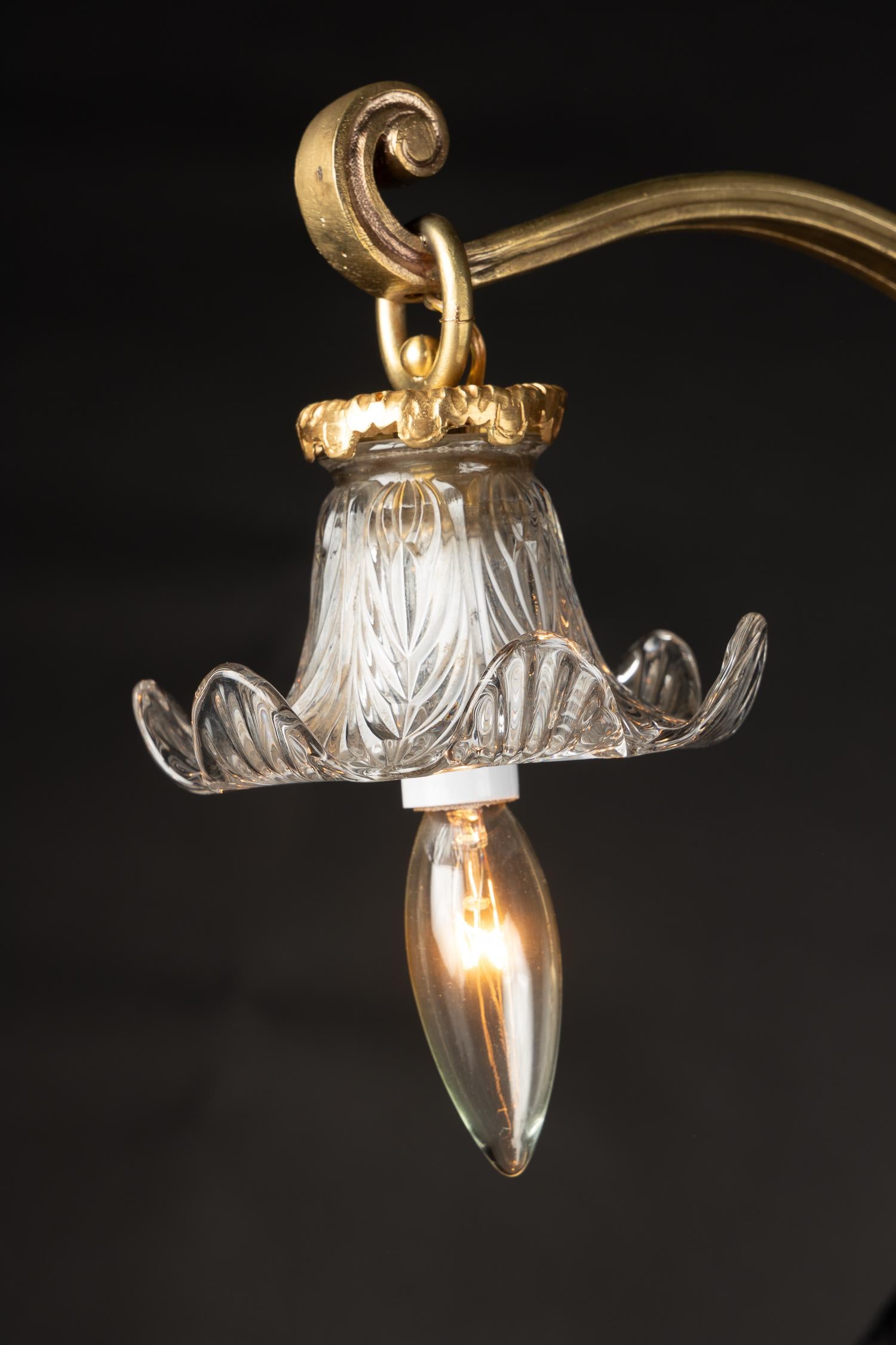 Pair of French 19th Century Sconces with Etched Glass Lily Globes In Good Condition For Sale In New Orleans, LA