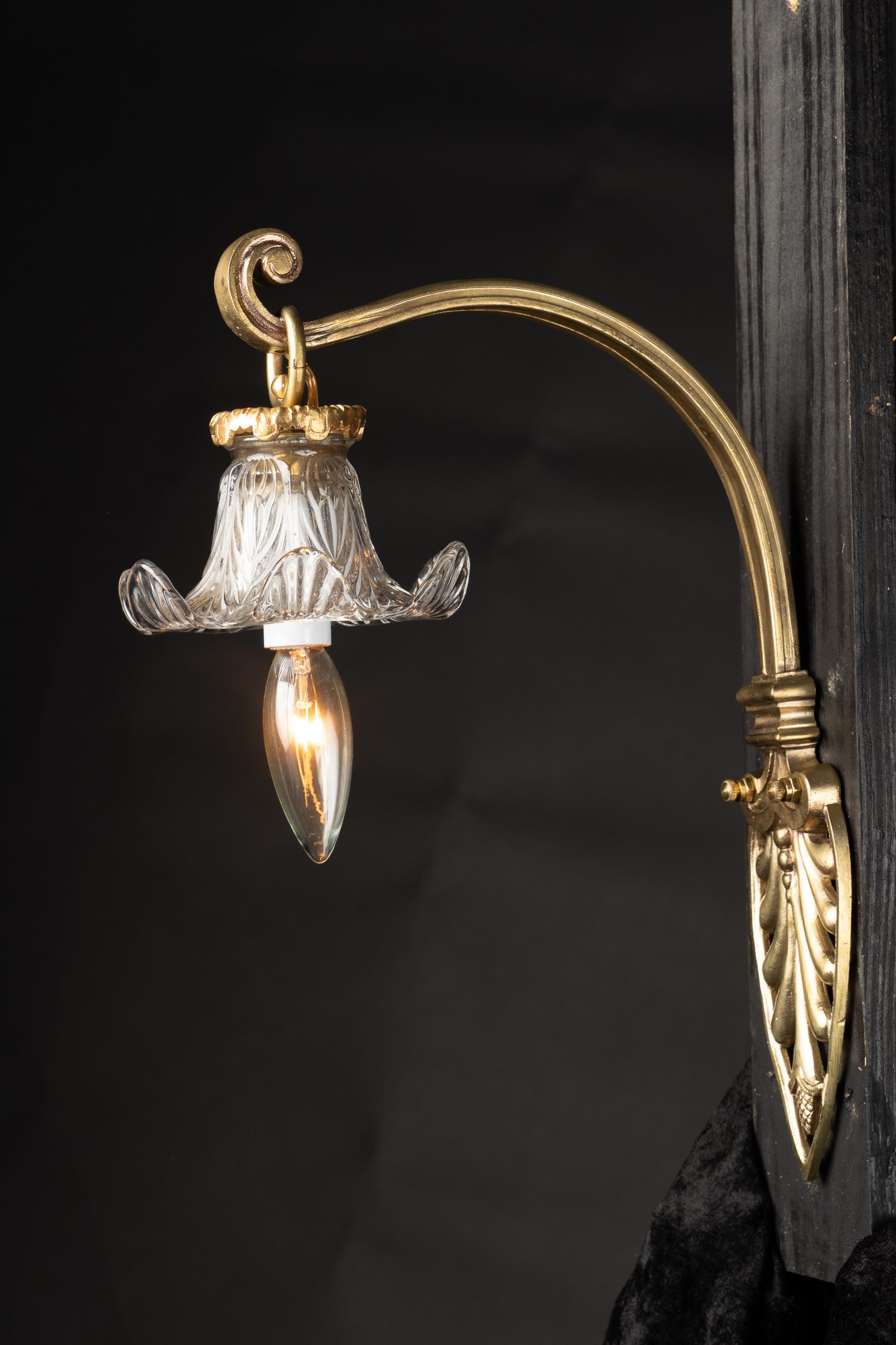Bronze Pair of French 19th Century Sconces with Etched Glass Lily Globes For Sale