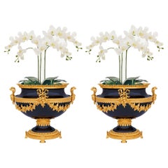 Paar französische Sévres-Porzellan- und Ormolu-Aufsätze/Pflanzgefäße aus dem 19.