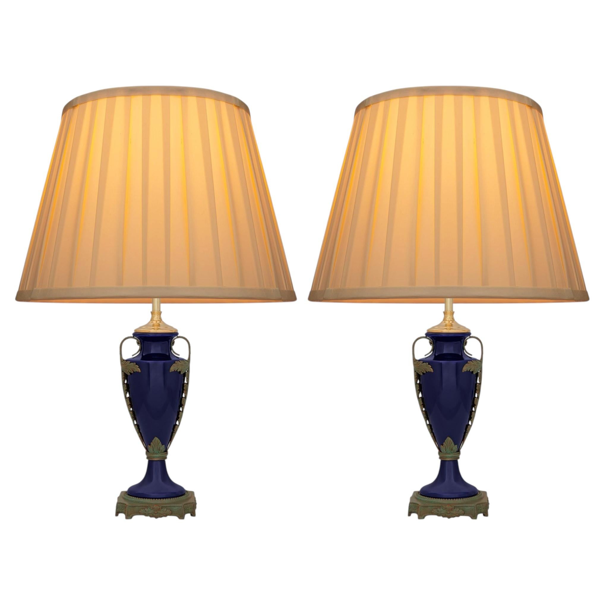 pair of French 19th century Sèvres Porcelain and patinated Bronze lamps