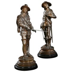 Pair of French 19th Century Signed Bronze Cavaliers