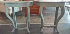 Pair of French 19th Century Small Painted Wood Two-Legged Console Tables