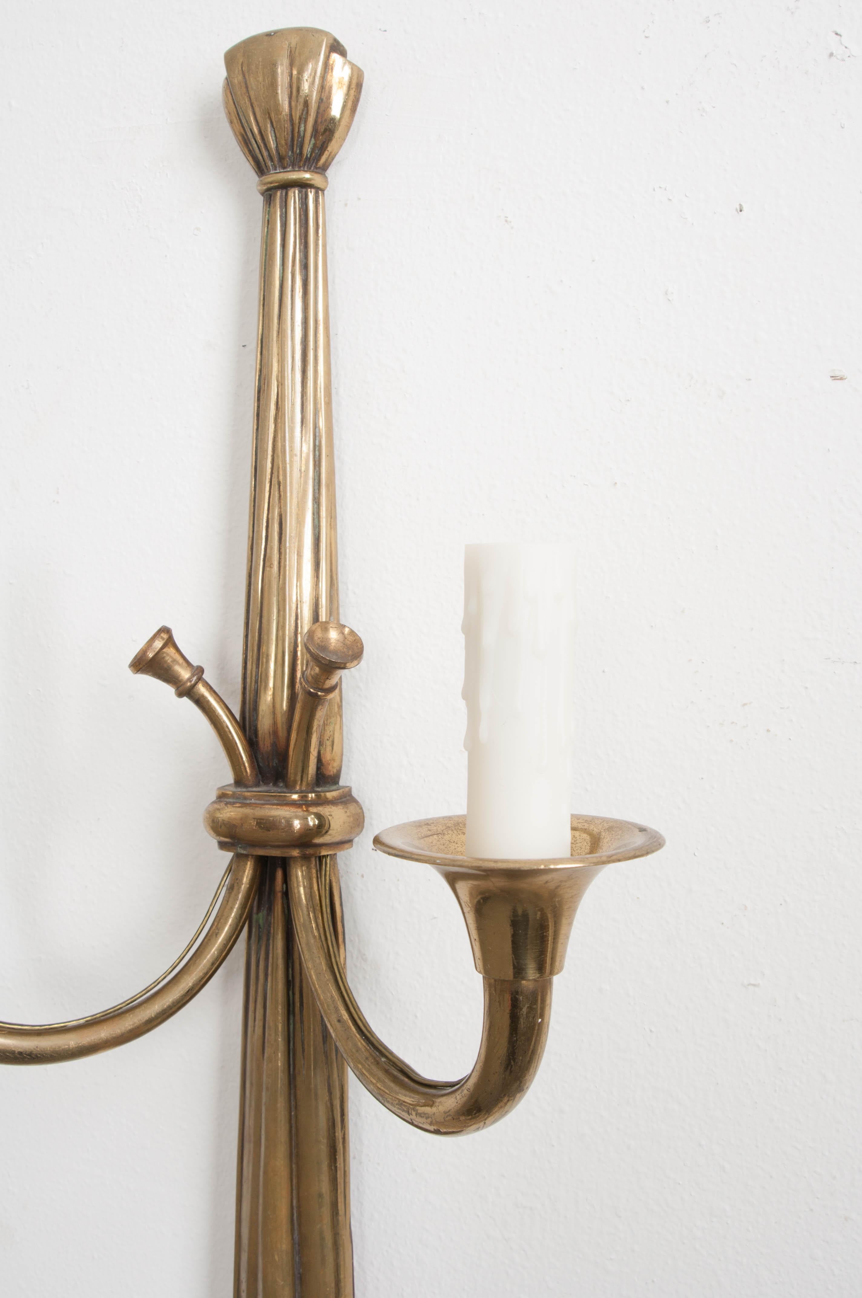 Pair of French 19th Century Solid Brass Double-Arm Sconces 6