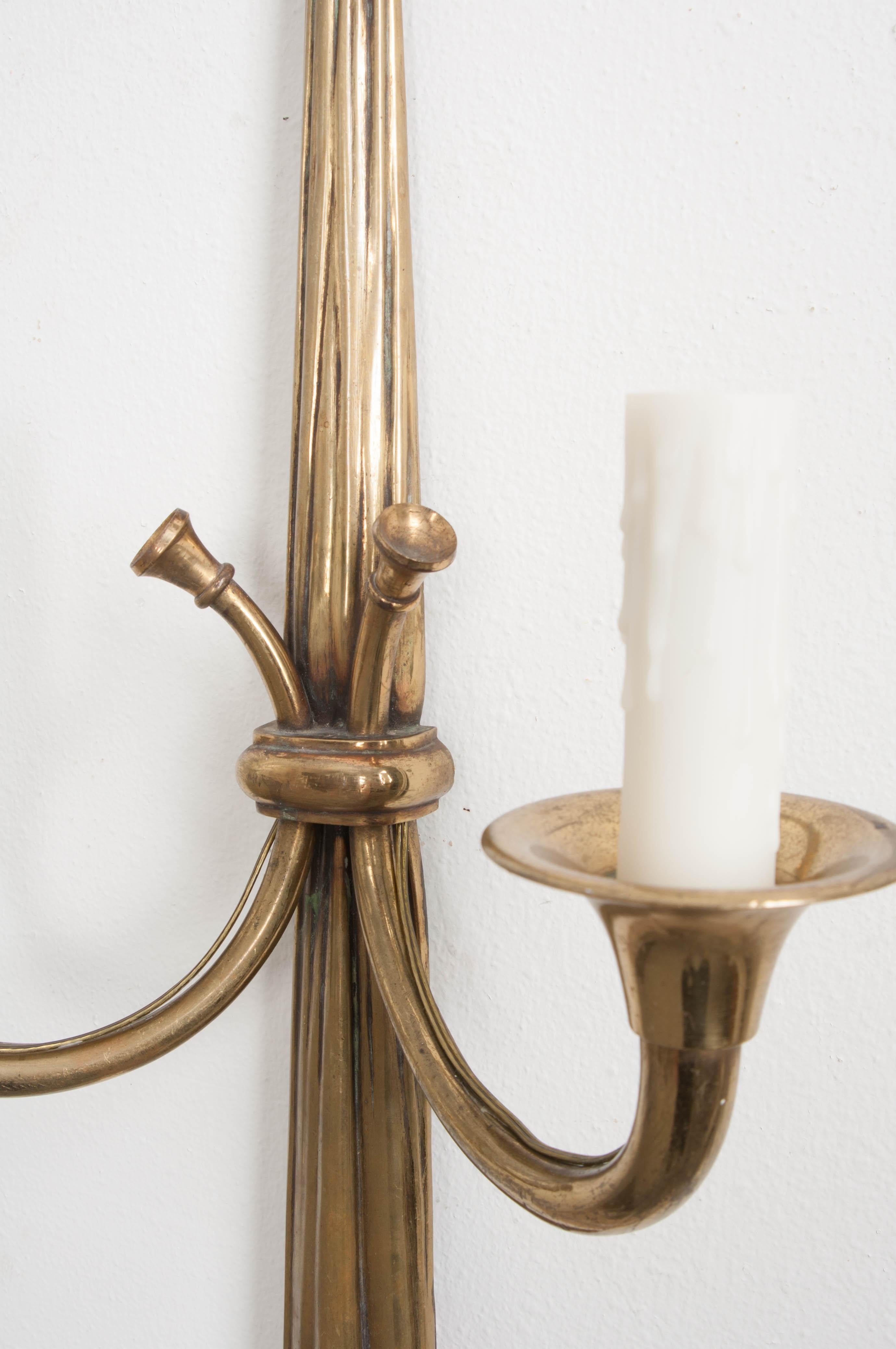 Pair of French 19th Century Solid Brass Double-Arm Sconces 5