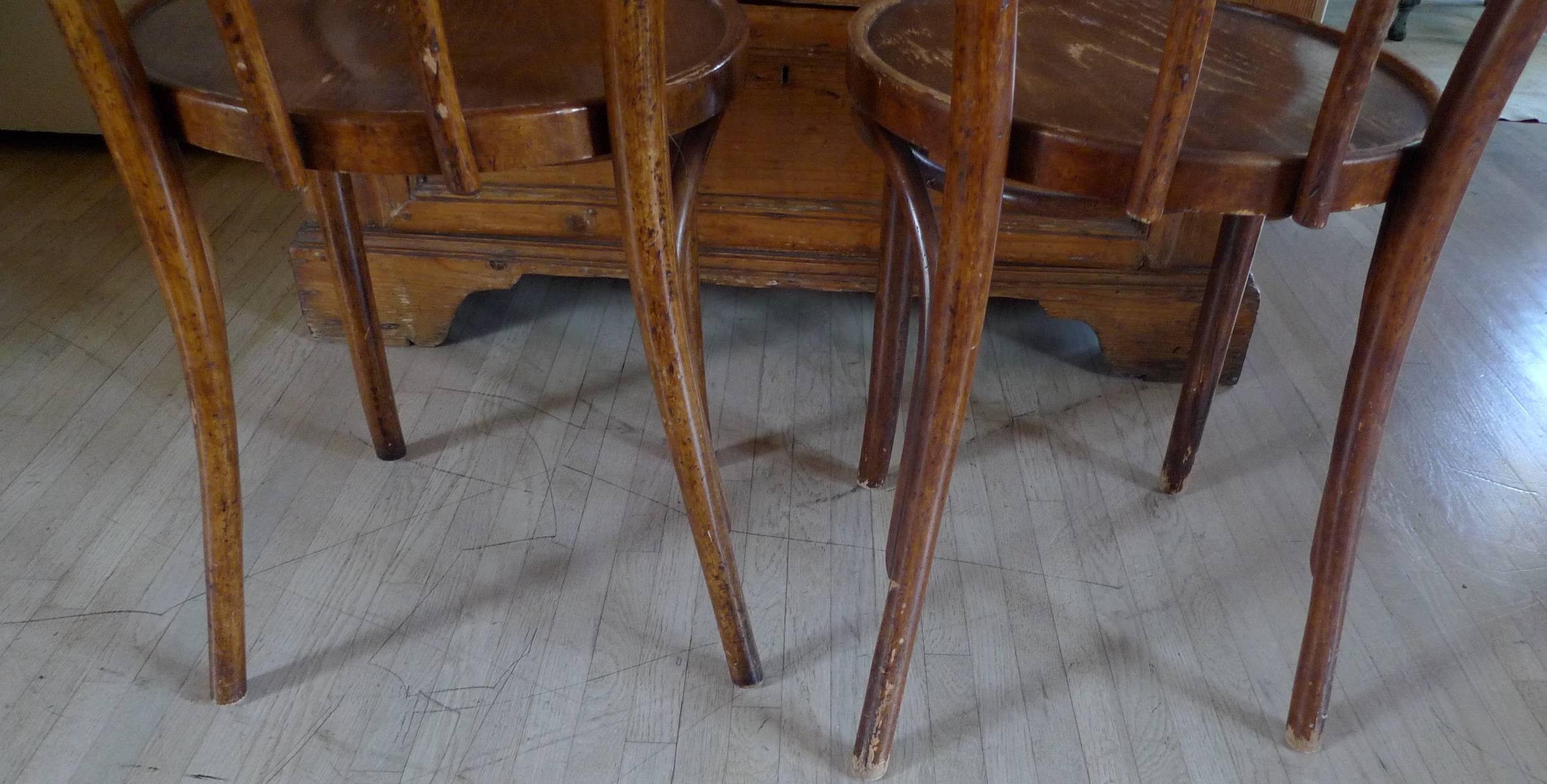 Pair of French 19th Century Stained Bentwood Side Chairs In Distressed Condition In Santa Monica, CA