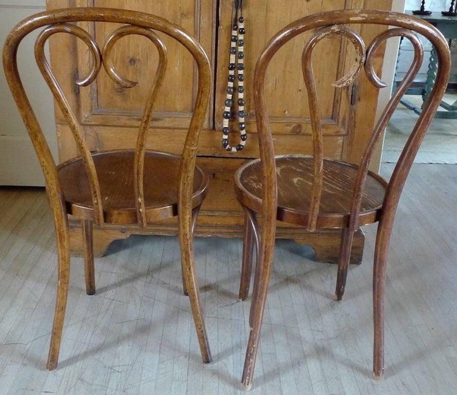 Pair of French 19th Century Stained Bentwood Side Chairs In Distressed Condition For Sale In Santa Monica, CA