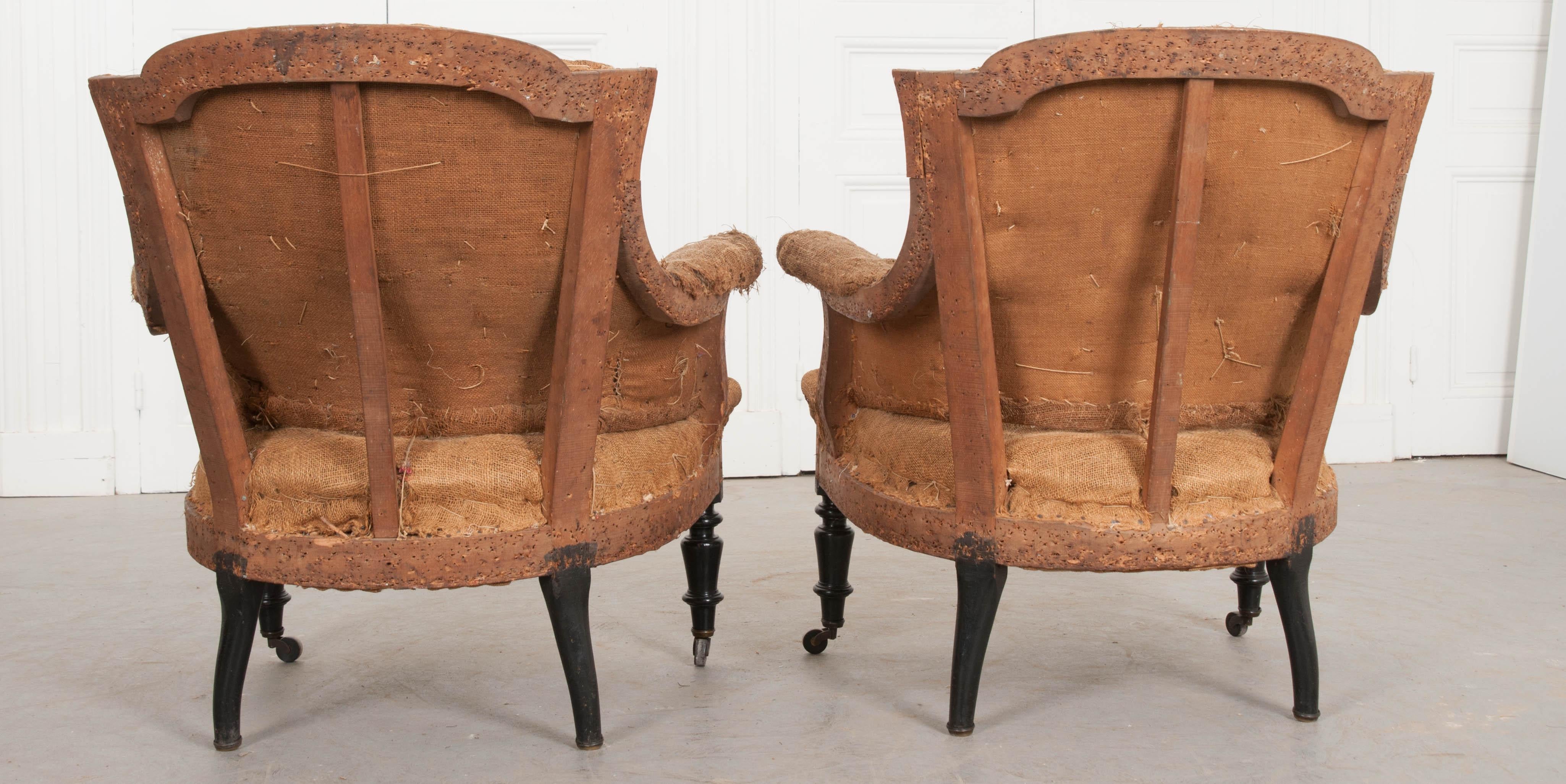 Pair of French 19th Century Structured Armchairs 5