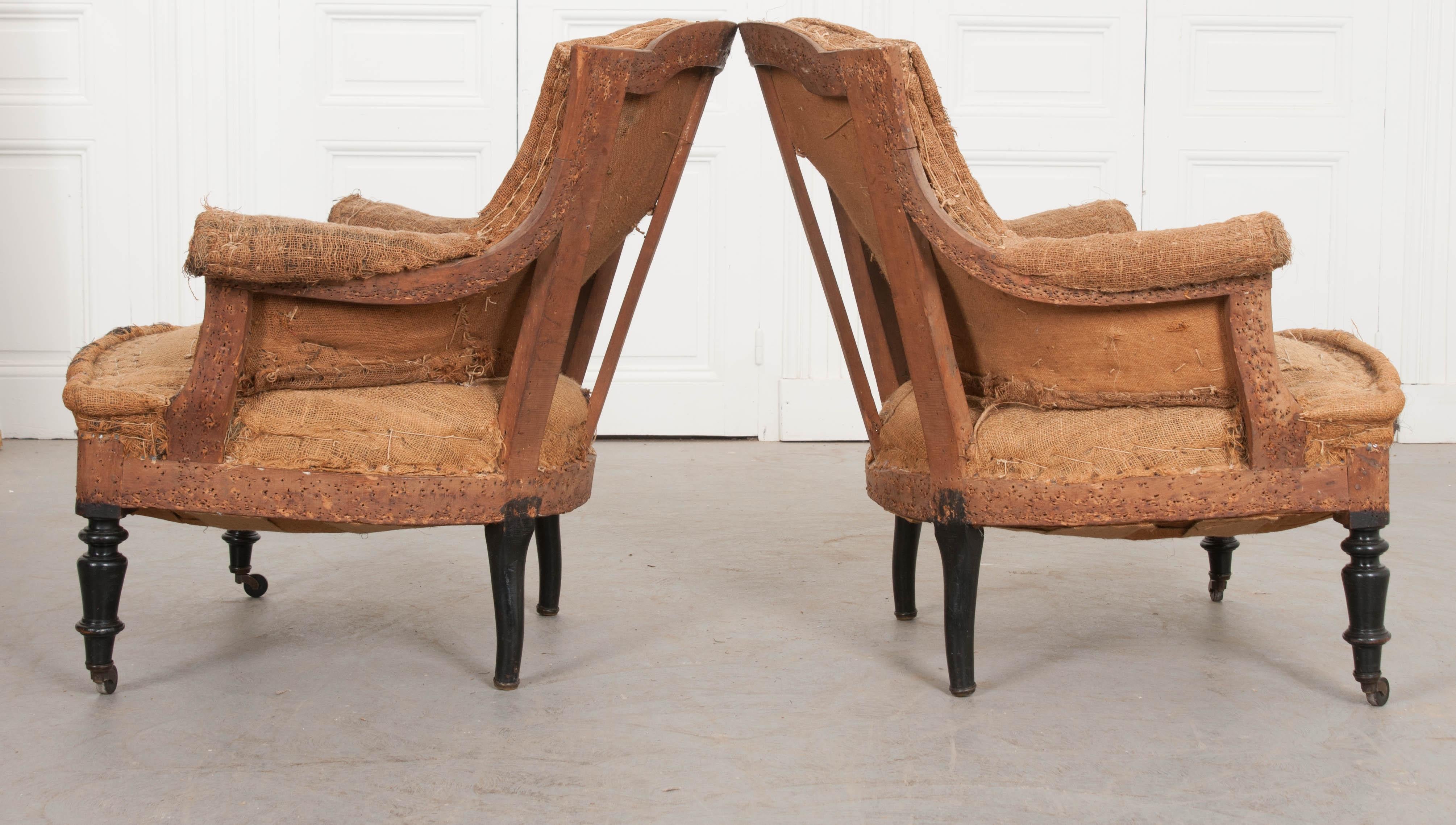 Pair of French 19th Century Structured Armchairs 6